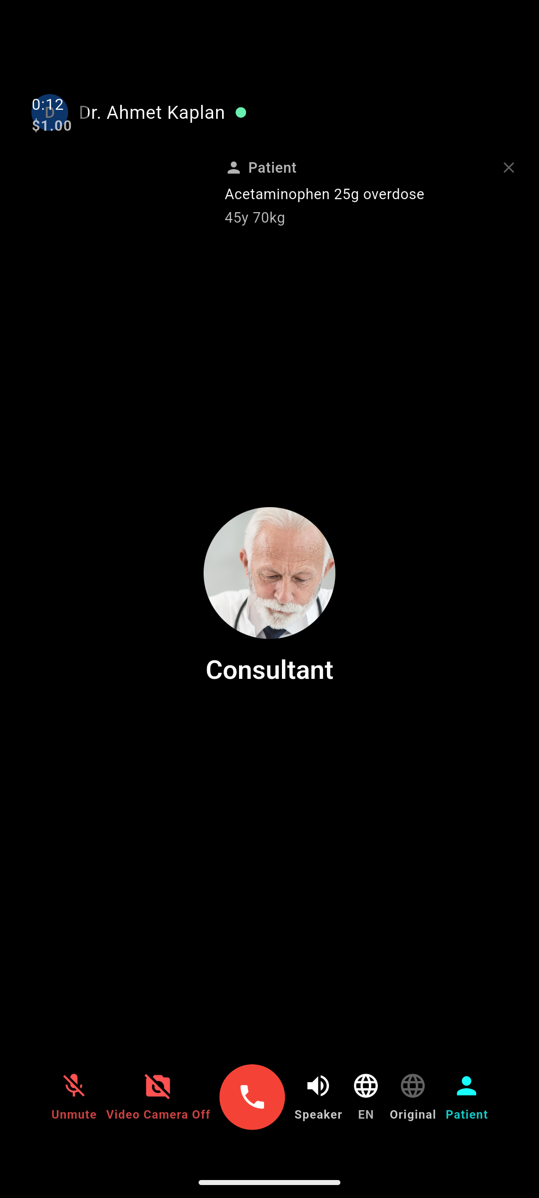 Video call screen
